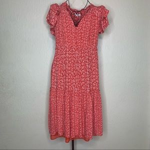 A Loves A Red White Floral Ruffle Led Tiered Short Sleeve Dress